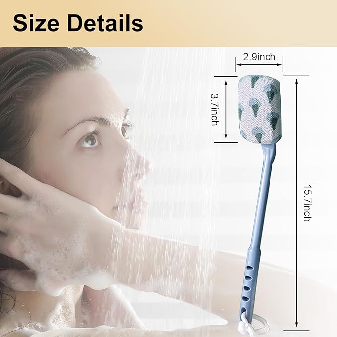Long Handle Curved Non-Slip Bath Body Brush, Gentle Exfoliation, No Harm to Skin, Suitable for All Kinds of Skin（Ginkgo Blue)