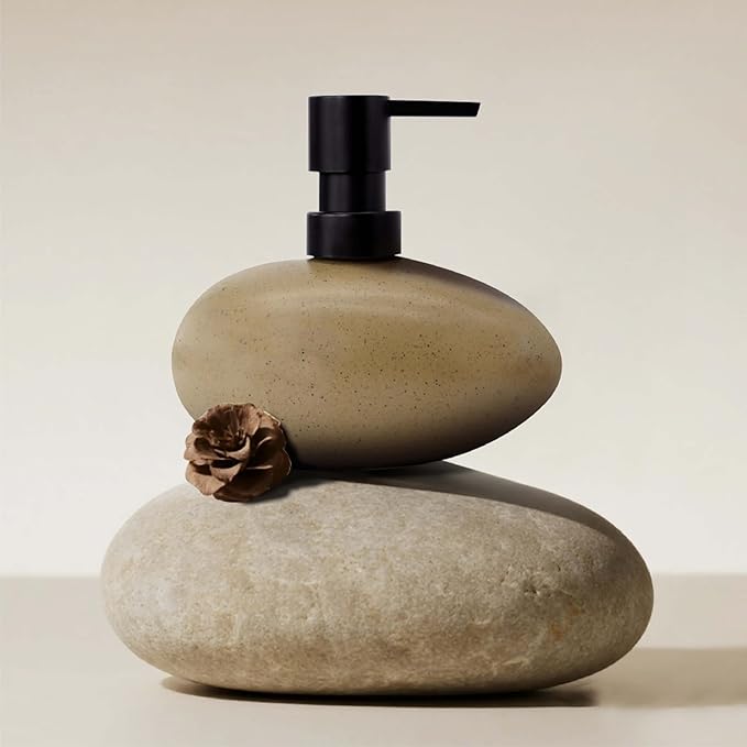 Ceramic Hand Soap Dispenser, Elegant Liquid Soap Dispenser for Bathroom Countertop, Heavy & Sturdy Dish Wash SoapDispenser for Kitchen (Stone Shape)