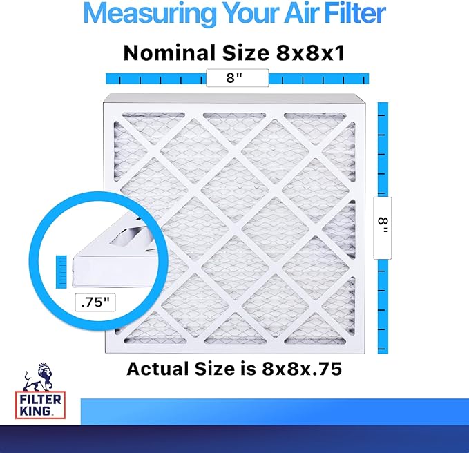 Filter King 8x8x1 Air Filter | 12-PACK | MERV 8 HVAC Pleated A/C Furnace Filters | MADE IN USA | Actual Size: 8 x 8 x .75"