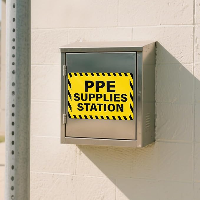 10 PCS PPE Supplies Station Stickers 10 × 7 Inches Vinyl Waterproof Self Adhesive Safety Sign for Workplace Construction Site Warehouse