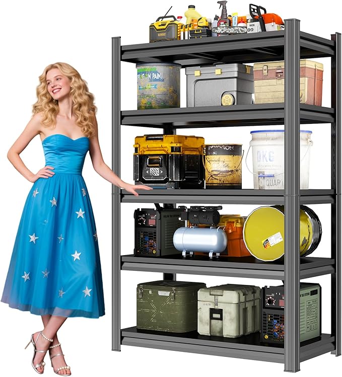 2500LBS Storage Shelves, 35.5" W Garage Shelving Heavy Duty, Metal Adjustable Garage Shelves, Shelving Units Industrial Shelving for Warehouse, Shelf Organizer Storage, Black