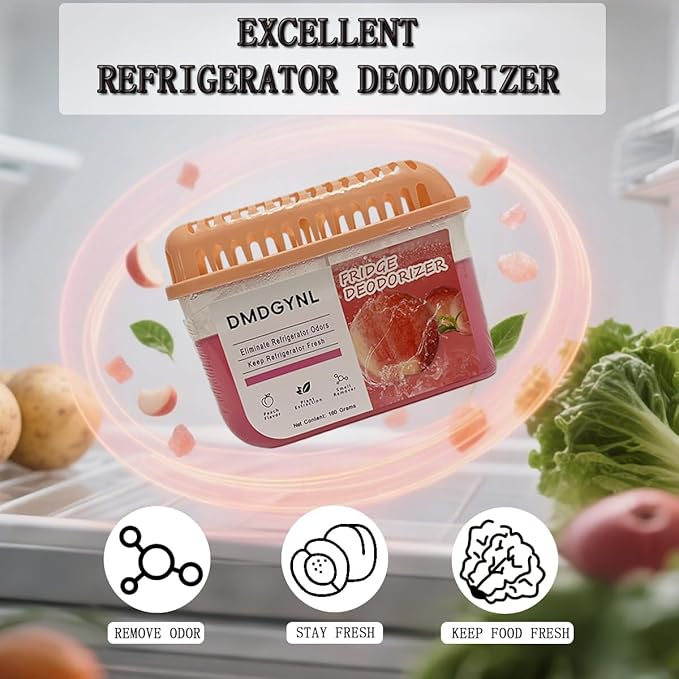 Fridge Freshener Deodorizer, Refrigerator Odor Absorber Lasts for 240-360 Days, Refrigerator Deodorizer More Effective Than Baking Soda, (2 Pcs/Peach Flavor)