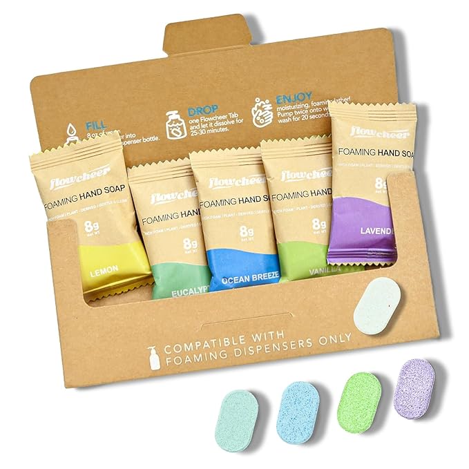 Foaming Hand Soap Tablet Refills-5 Sample Pack Hand Wash Tablets, Zero Waste Eco Friendly Cleaning Supplies-Fills 5 X 9 fl oz Refillable Foam Dispenser(45 Fl oz total)