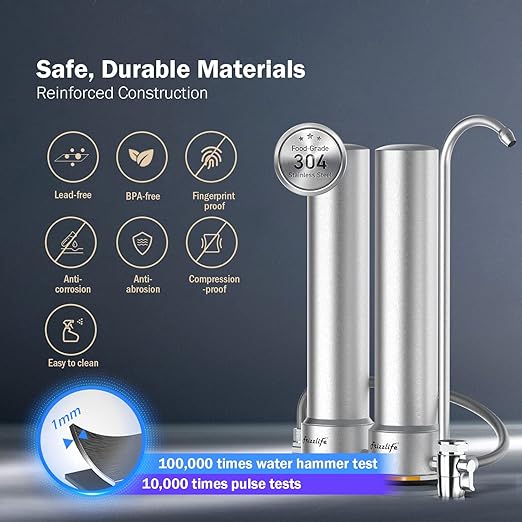Frizzlife DS99 Countertop Water Filter System, NSF 42&372 Certified 8-Stage Stainless Steel Water Filter for Sink Faucet, 0.5 Micron Filter Reduces 99.99% Lead, Chlorine, Heavy Metals, Bad Taste&Odor