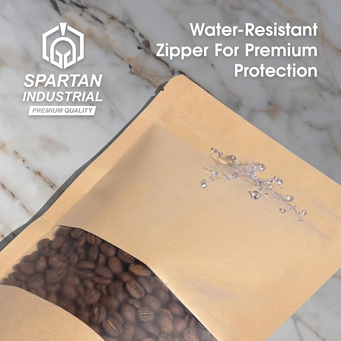 Spartan Industrial - 3.5" X 5.5" Kraft Resealable Stand-Up Pouches - Pack of 1000 Small Storage Bags for Smell-Proof Food Storage and Packaging, Pet Treats, Cosmetics, and More