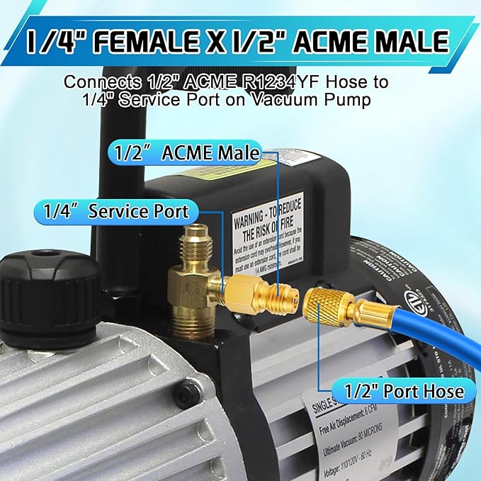 Boltigen R1234YF Refrigerant Tank Adapters, R12 to R1234YF Adapter Connector, 1/2 LH to 1/4 Flare R1234YF Vacuum Pump Adapter Fittings with Valve Core Remover