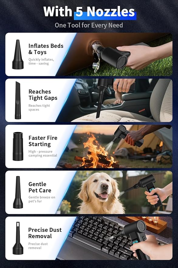 Instant Dust Removal – Electric Air Duster 130000 RPM, 40 mm Motor, 8000 mAh Battery & 30 W Fast Charge, TFT Screen, 300-Speed Control, Rechargeable Compressed Air Blower for PC & Electronics