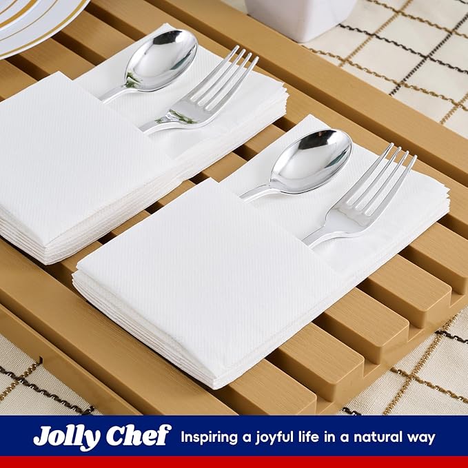 JOLLY CHEF 200 Pack Disposable Paper Napkins, Soft Bathroom Napkins for Guests, 2-Ply White Paper Hand Towels for Halloween, Wedding, Thanksgiving