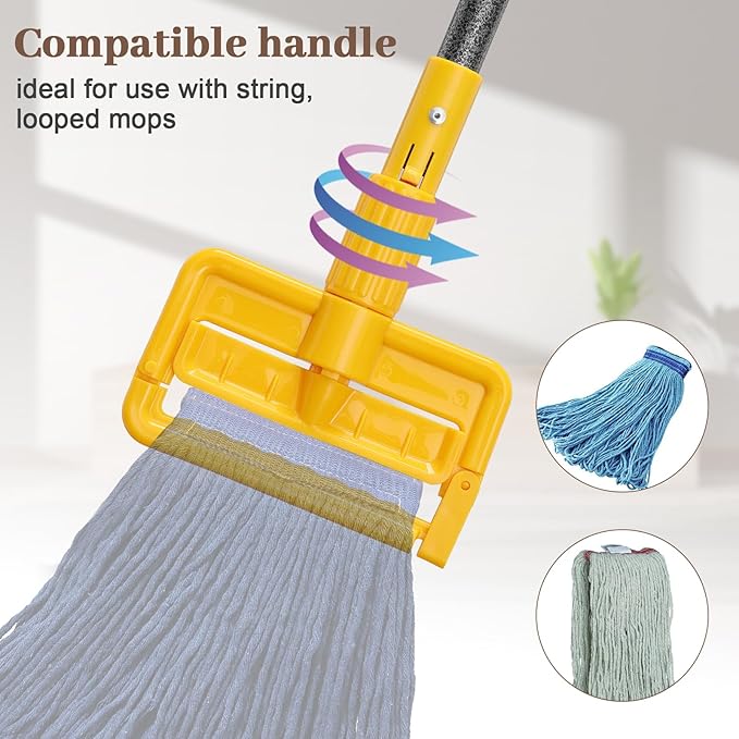 Mop Handle Commercial Heavy Duty, 60 inch Metal Commercial Mop Stick,Side Gate Mop Head Replacement Holder for Floor Cleaning,Clamp Mop Handles Quick Change for Wet Mop (2)