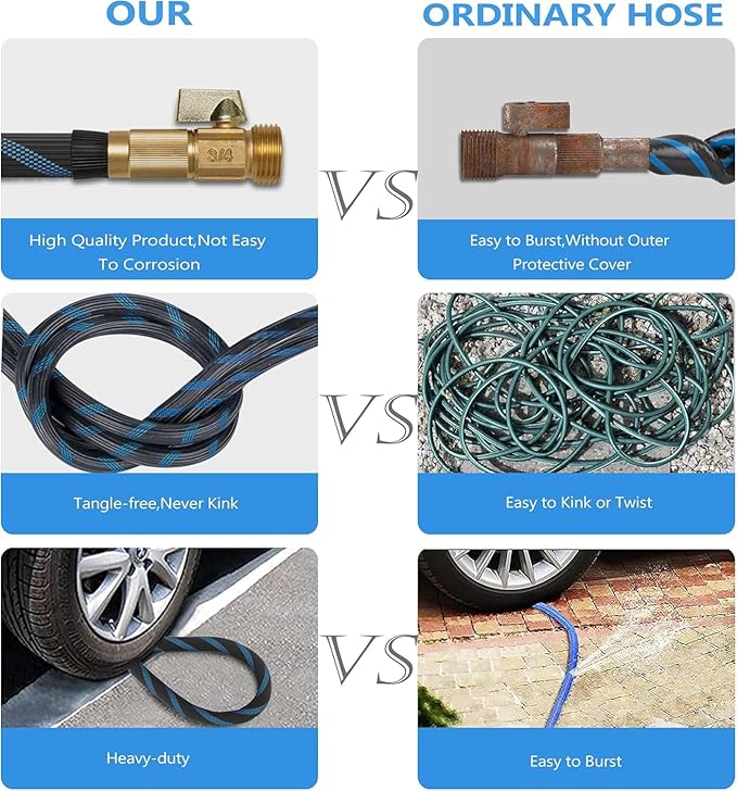 75 ft Garden Hose-No Kink,Heavy Duty,Lightweigh Flexible,Leakproof Water Hose with Sprayer Nozzle-3/4" Solid Brass Connectors-Rubber Car Hoses