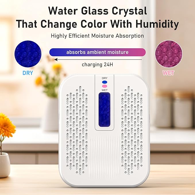 Rechargeable Small Dehumidifier, Portable Mini Dehumidifier for Bathroom, Highly Efficient Dehumidification, Energy Saving, Suitable for Closet, Cars, Wardrobes, Bookcases
