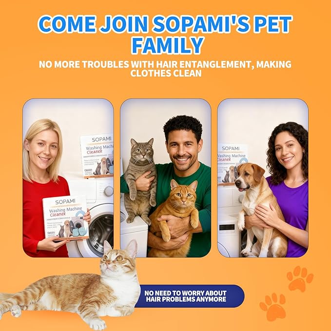 SOPAMI 24 Washing Machine Cleaner Tablets for Pet Owners HE Front Load and Top Load Washer Deep Cleaning Septic Safe Removes Stubborn Pet Hair Eliminates Pet Odors Prevents Pet Dander Build Up