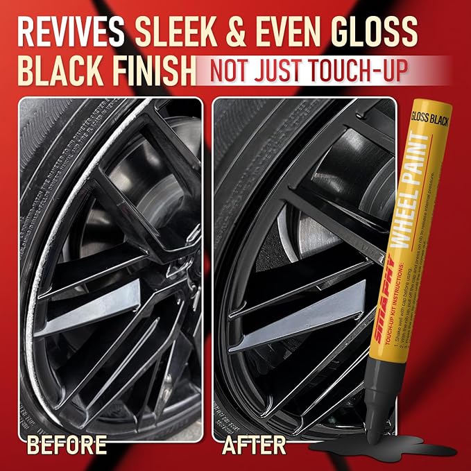 SMAPHY Wheel Scratch Repair Kit, Wheel Repair Kit Curb Rash Wheel Paint Rim Paint Pen for Wheel Repair, Universal Color Black Wheel Paint(Gloss Black）