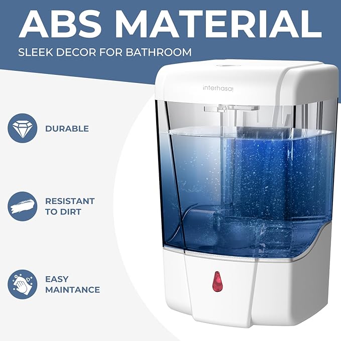 interhasa! Automatic Soap Dispenser Wall Mount 20oz Refillable Liquid Hand Sanitizer Dispenser Commercial Soap Dispenser for Bathroom Support Liquid Gel