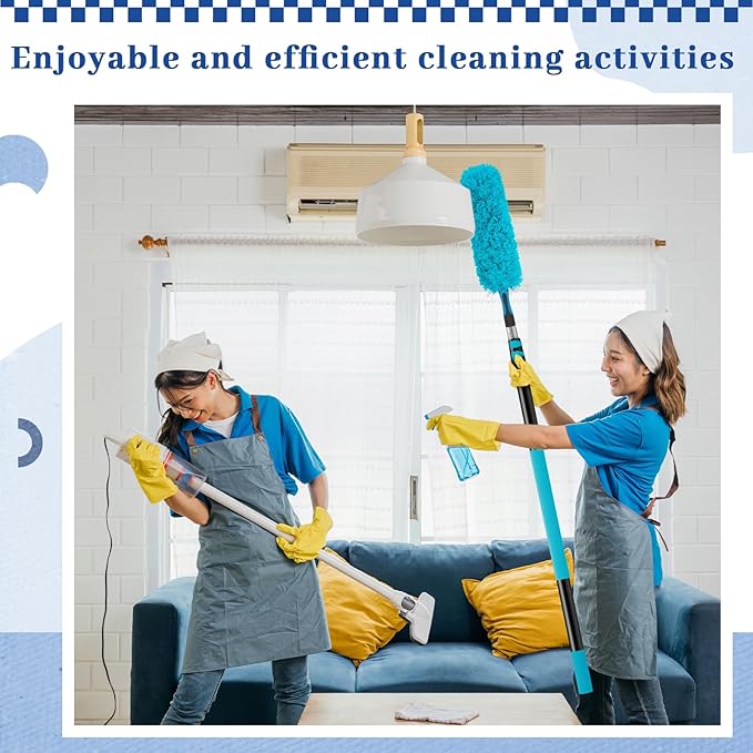 36 ft High Reach Duster Kit with 7-30 ft Extension Pole, High Ceiling Fan Cleaner Duster Tool for Fan Blades, Window Squeegee, Washable Dust Brush for Roof and Glass Surfaces