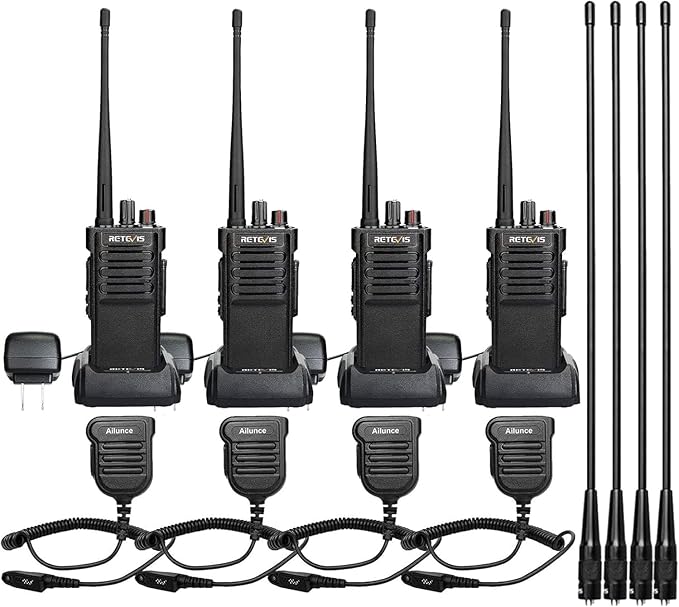 Retevis RT29 Long Range 2 Way Radio with Mic, 15in Antenna,Heavy Duty Professional Walkie Talkies,IP67 Waterproof Two Way Radio,700,000 sq. ft/50 Floor Range,3200mAh,for Construction Logistics(4Pack)
