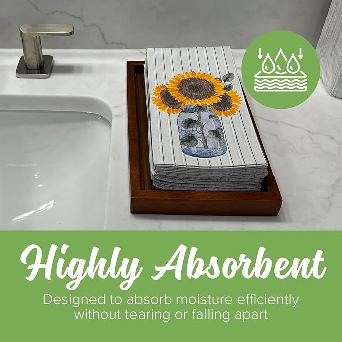 SimuLinen Decorative Sunflower Disposable Bathroom Guest Towels - Cloth-Like, Single-Use, Linen Feel Paper Towels, 12x17", 500ct (Made in Germany)