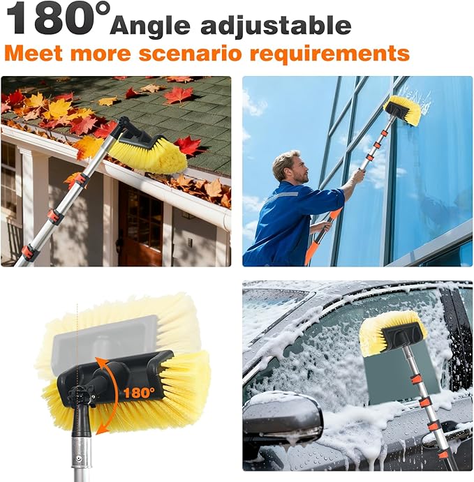 12FT Car Wash Brush with Long Handle, Car Cleaning Brush with 12" Soft Bristle and 12" Hard Bristle, 3-12Ft Telescopic Pole for Scratch-Free Cleaning Truck,RV, Boats,House Siding,Floors,Solar Panels