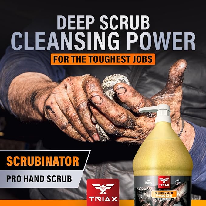 TRIAX Scrubinator - Heavy Duty Hand Scrub and Cleaner - Removes Tough Grease, Dirt, Grime, and Odors - No Toxic Solvents or Harsh Chemicals - Moisturizers to Protect Skin (16 Ounce)