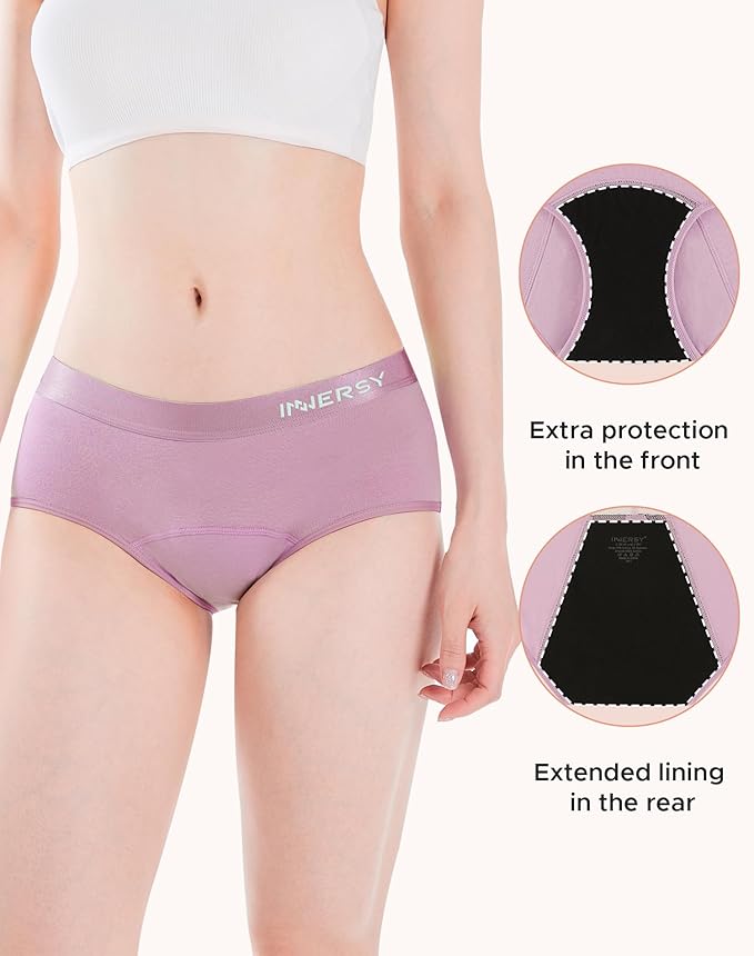 INNERSY Period Underwear for Teens Girls Cotton Leak-Proof Menstrual Panties 3-Pack