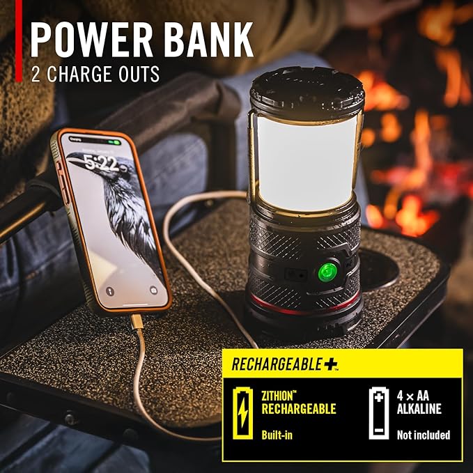 Coast EAL35R 1000 Lumen Voice-Controlled LED Emergency & Camping Area Lantern with Warm, Cool White, Day, Red & Red Flashing Mode, Power Bank Functionality - Forest