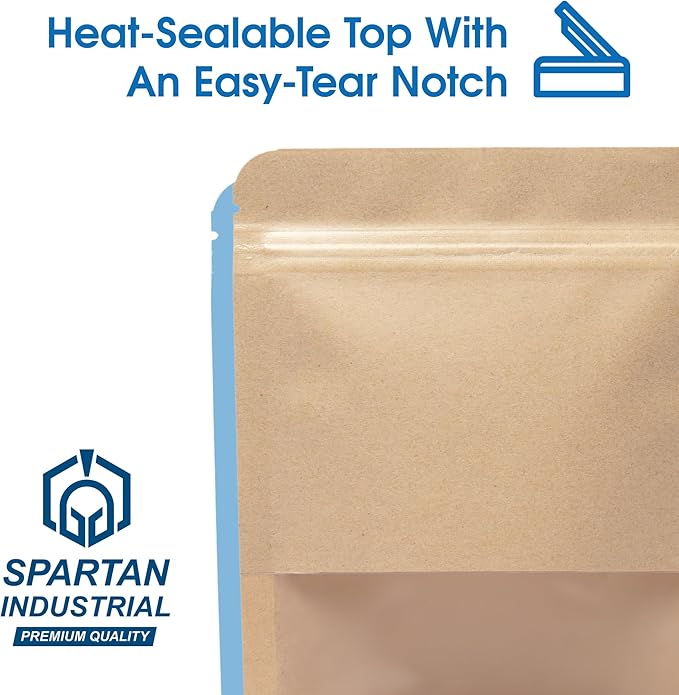 Spartan Industrial - 5" X 8" Kraft Zip Top Food Storage Bags - Pack of 1000 Smell-Proof Resealable Pouches for Packaging Coffee, Tea, Spices, Snacks, and More