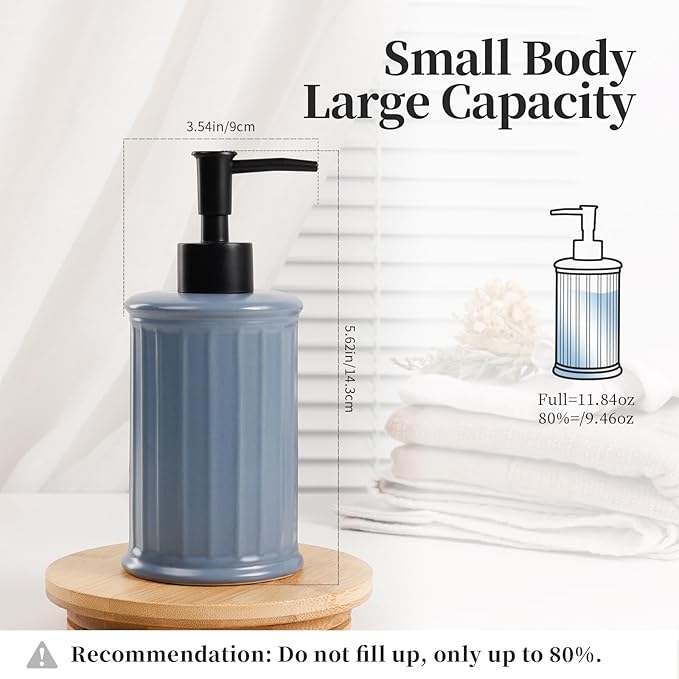 Soap Dispenser, Ceramic Liquid Dish Soap Dispenser 11.84OZ, Hand Soap Dispenser for Kitchen Bathroom, Refillable Shower Soap Dispenser, Blue-Grey, ANTIS'S HOME