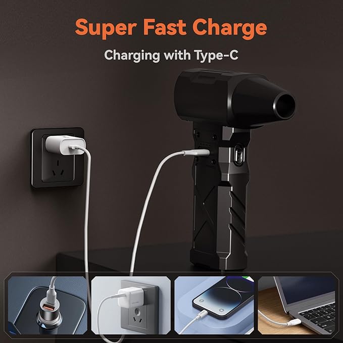Compressed Air Duster-100000RPM Electric Air Duster for PC&Keyboard Cleaning，4-Speed Cordless Turbo Fan Rechargeable Reusable Compressed Air Blaster for Car, Air Bed, Outdoors, Home.X3