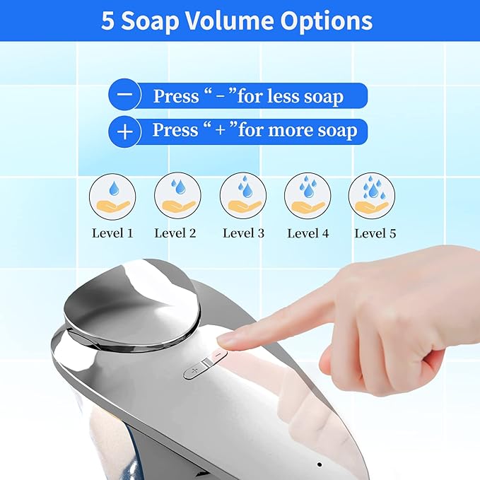 FKWin 17oz Automatic Liquid Soap Dispenser, Touchless Battery Operated Hand Soap Dispenser with 5 Adjustable Soap Dispensing Levels, Perfect for Commercial or Household Use, Fit for Bathroom Kitchen