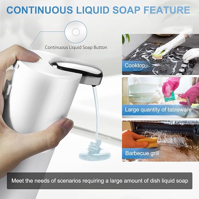 Automatic Liquid Soap Dispenser, 12.8oz/380ml Wall Mount Touchless 4 Adjustable Soap Levels,Liquid Hand Soap Dish soap USB Rechargeable with Infrared Motion Sensor for Bathroom,Kitchen,Office