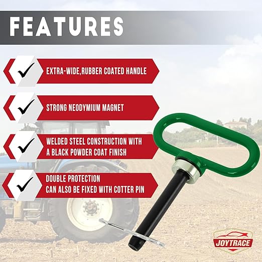 Magnetic Hitch Pin - Heavy Duty Ultra Strong Neodymium Magnet Trailer Gate Pin for Easy One-Handed Hook On & Off, for Lawn Mower Trailer Hitch Pin and Tow Behind Attachments（Green）