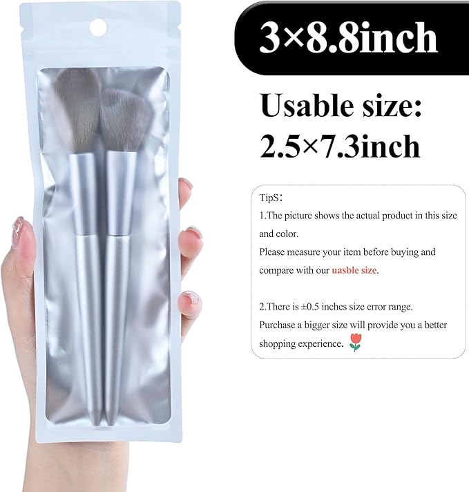 100 Pack Resealable Plastic Bags for Food Storage, Zipper Bags with Clear Front Window, Packaging Pouch for Small Business (White, 3x8.8 inch)