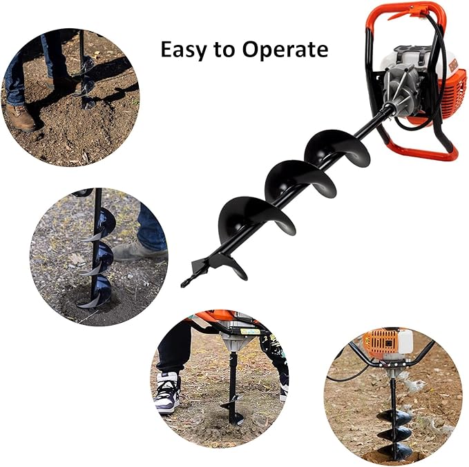 Post Hole Digger, 62CC 2 Stroke Auger Post Hole Digger, Gas Powered Earth Digger 3 Auger Drill Bits(3"& 6"& 8'') and 3 Extension Rods for Farm Garden Plant
