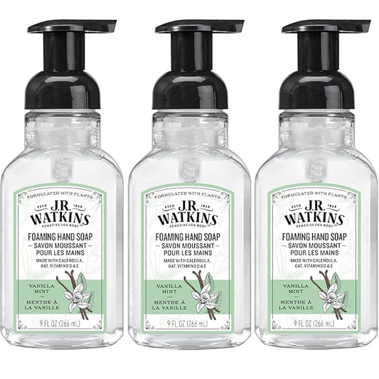J.R. Watkins Foaming Hand Soap For Bathroom or Kitchen, Scented, Cruelty Free, 9 Fl Oz, Vanilla Mint, 3 Pack