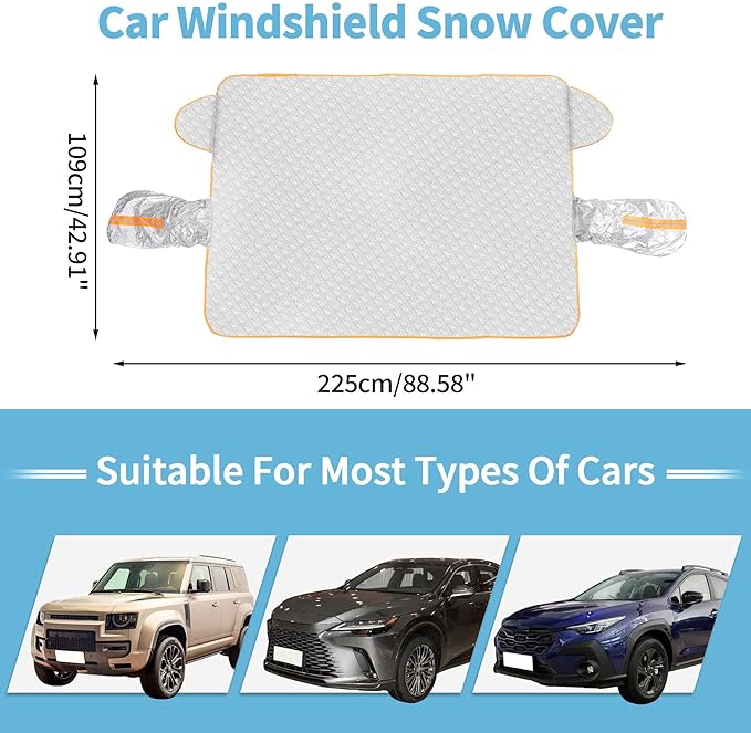Car Windshield Snow Ice Cover with Side Mirror and HookMagnetic Windshield Cover for Ice and SnowCar Windshield Sun Shade Foldable Fit for Large SUV/Pickup/Truck/MPV (89"x43")