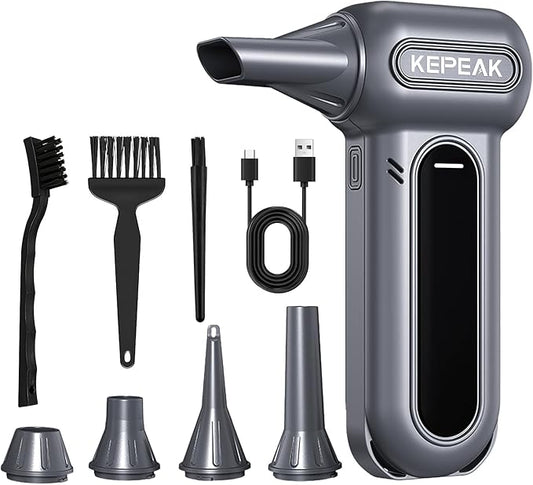 KEPEAK Electric Compressed Air Duster, 130000RPM Cordless Rechargeable Air Duster with Brushless Motor, 4 Gear Adjustable Dust Blower for Computer, Keyboard, Home & Outdoor