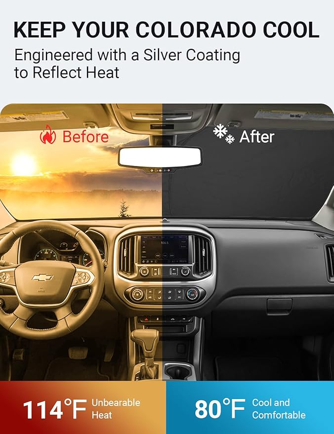 Proadsy 2025 Upgrade Windshield Sun Shade Custom Fit Chevrolet Colorado 2015-2022 4-Layer Foldable Front Sunshade Protector Sun Visor Blocks UV Rays Keep Car Cooler Accessories