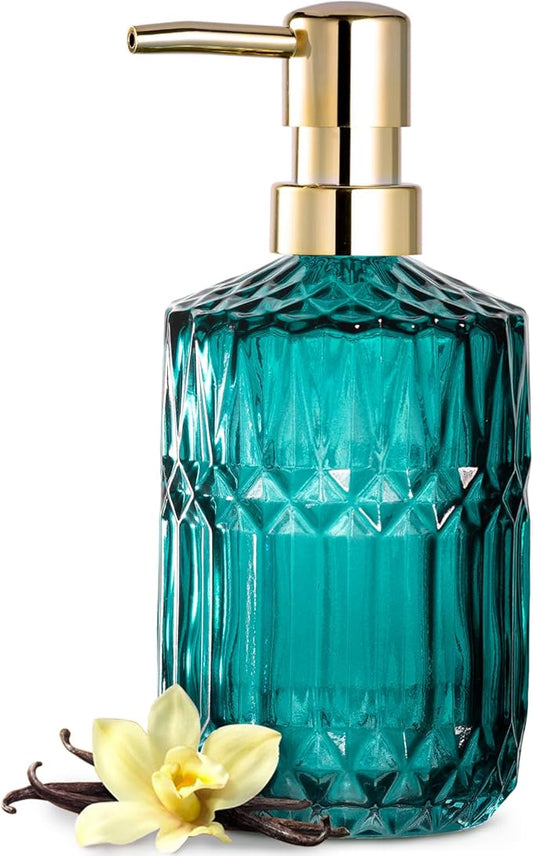 EMPO Clear Glass Soap Dispenser with ABS Plastic Pump, Crystal Lotion Dispensers for Kitchen Sink, Bathroom (Ocean Teal)