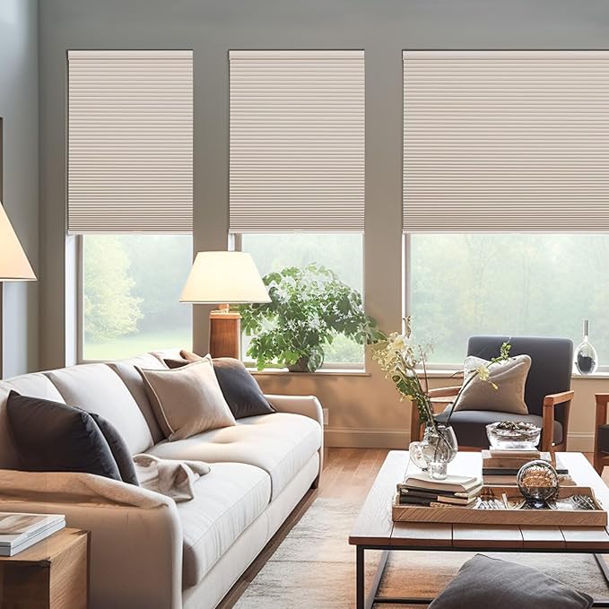 Changshade Cordless Cellular Shades, Blackout Honeycomb Shades for Windows, Pull Down Pleated Blinds, Easy to Install for Indoor Windows and French Doors,35" W x 72" H, Beige