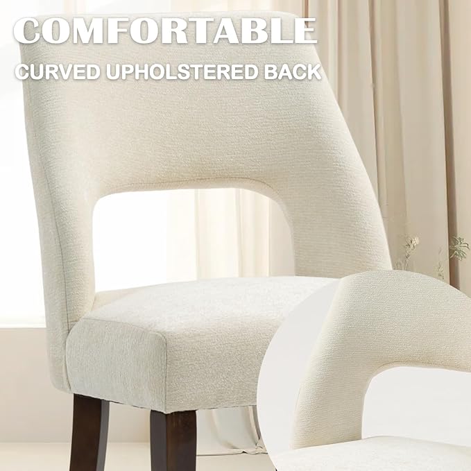 UVV Wooden Dining Chairs Set of 6, Mid Century Modern Chenille Upholstered Dining Room Chair Kitchen Chairs, Farmhouse Dinner Chair with Solid Wood Legs for Kitchen Dining Room, Beige-Chenille