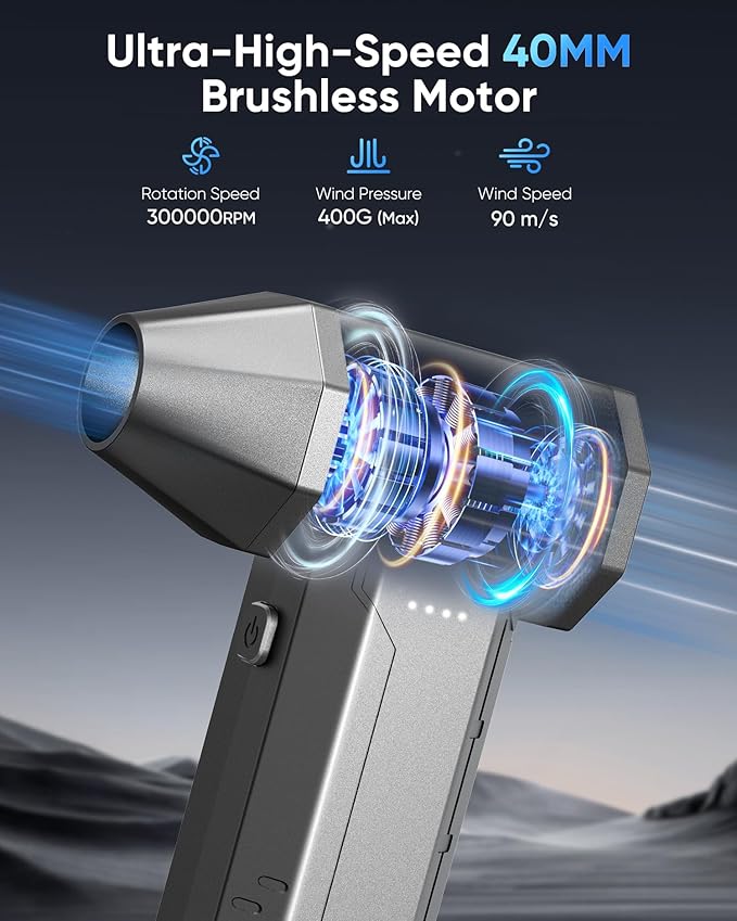 Compressed Air Duster, 300000 RPM & 400 G Wind Pressure, 10000 mAh Battery with Fast Charging, 4-Gear Electric Air Duster Rechargeable, Computer Air Duster PC Cleaner with LED Light for Cleaning