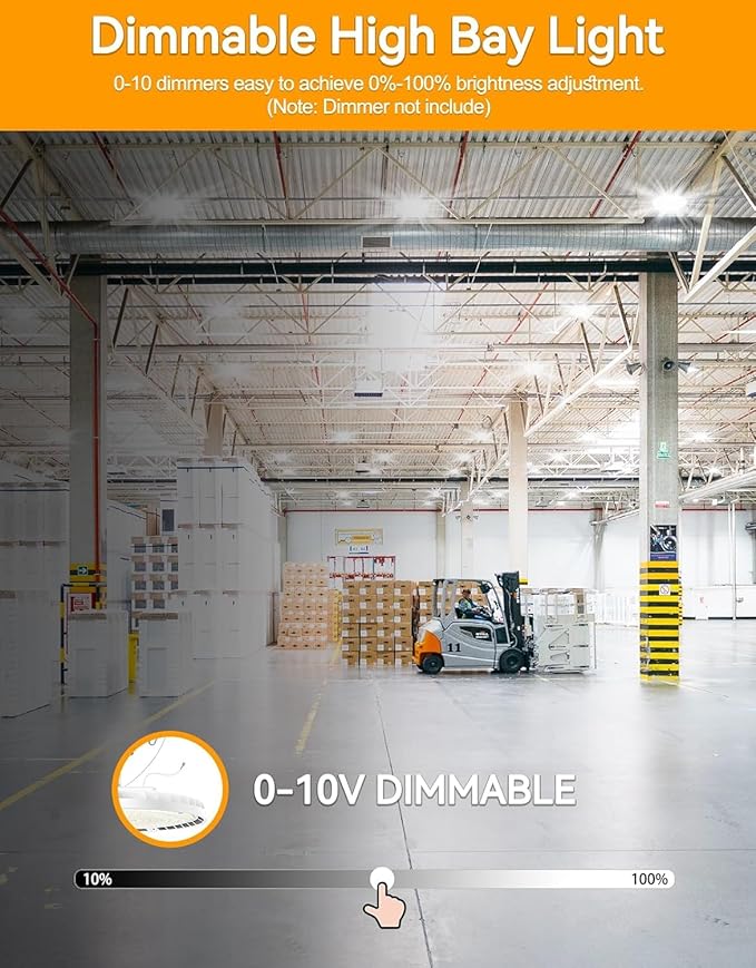 10 Pack High Bay LED Lights ETL DLC Listed Adjustable 150W/120W/90W 4500K/5000K/5700K Dimmable UFO LED Shop Light for Gym Factory Warehouse