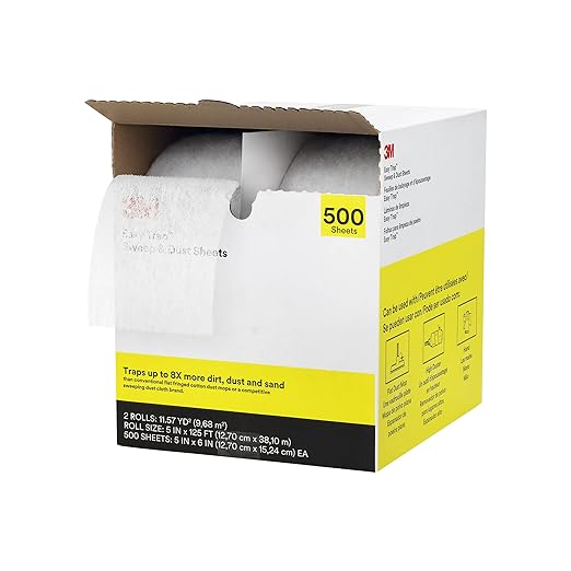 3M Easy Trap Sweep and Dust Sheets, 2 Rolls of 250 5" x 6" Sheets (500 Sheets), Disposable Easy Sweep Floor Duster, Picks Up 8x More Dirt, Dust, Sand, Hair, Works on Dry or Wet Surfaces, 55655W