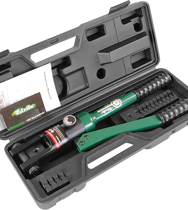 Hydraulic Crimping Tool - 12T Crimping Force, 9 Pairs of Dies (8AWG-4/0AWG) - Battery Cable Crimper with High Crimping Power for Secure Connections, Electrical Projects, and More