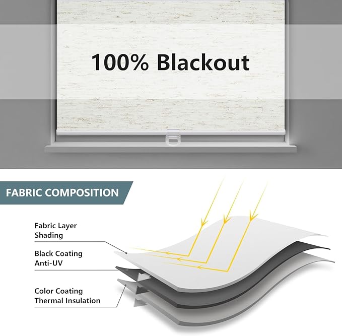 Cordless Roller Shades Blackout Blinds for Windows Room Darkening Rolled Up Shades with Spring System, UV Protection Natural Linen Fabric Window Shades Door Blinds for Home（29" W x 72" H, Linen Cream