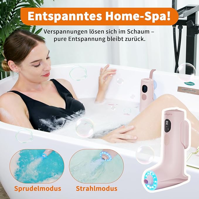 ollyes Cordless Bath Jets for Tub - 2 Modes (Jet/Bubble) with 3 Adjustable Speeds, IP67 Waterproof Portable Bubble Bath Machine, Spa Bath Accessories for Home Daily Relaxation (Pink)