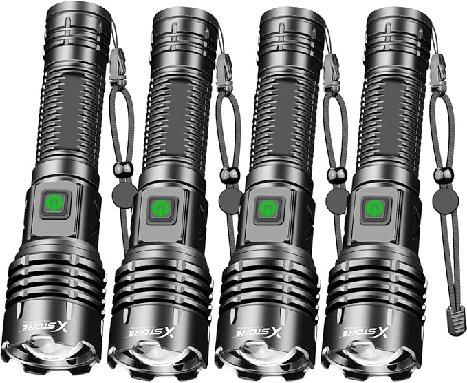 4 Pack Super Bright High Lumens Flashlight - LED Zoom Light USB Rechargeable with 5 Modes Waterproof Flash Lights for Emergency Camping Home Outdoor Use