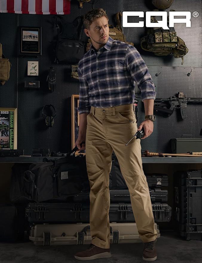 CQR Men's Vent Stretch Pants, Quick Dry Lightweight Casual Cargo Pants, Water Resistant Straight-Fit Utility Work Pants