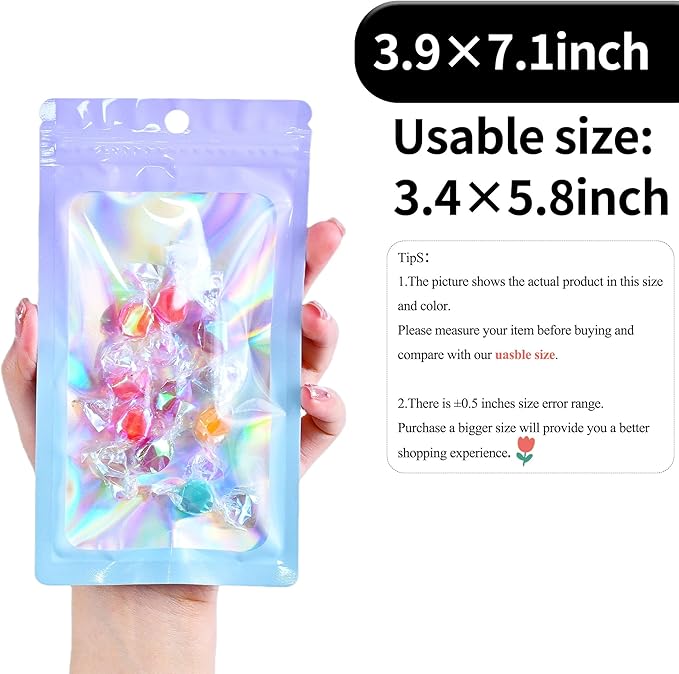 100 Pack Resealable Plastic Bags for Food Storage, Zipper Bags with Clear Front Window, Packaging Pouch for Small Business (Pink & Blue, 3.9x7.1 inch)
