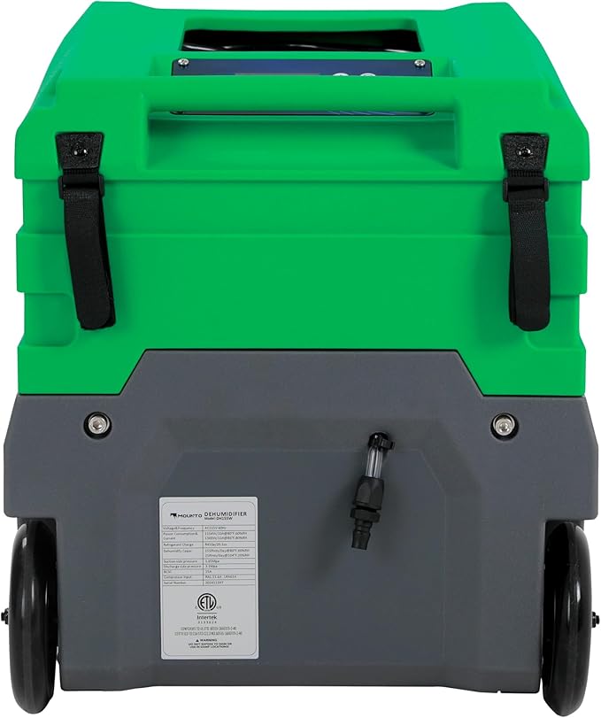 Mounto MOUNTO 268Pints LGR Commercial Compact Dehumidifier with Pump and Drain Hose, LGR Portable Dehumidifier with wheels for Home, Basements, Garages, and Job Sites (Green)
